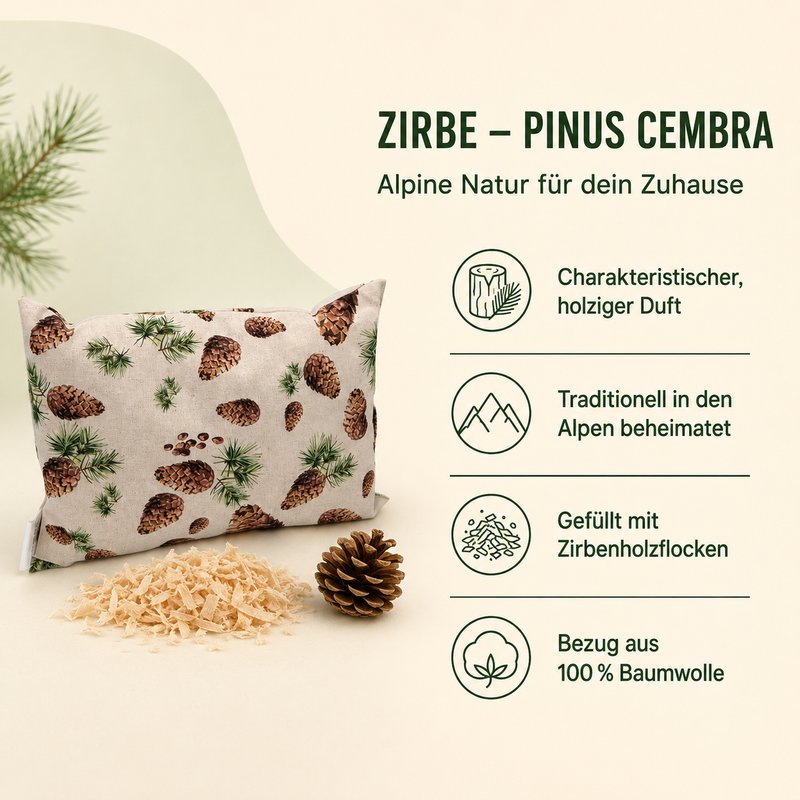 Zirbe – Zierkissen mit Zirbenholzflocken und Baumwollbezug