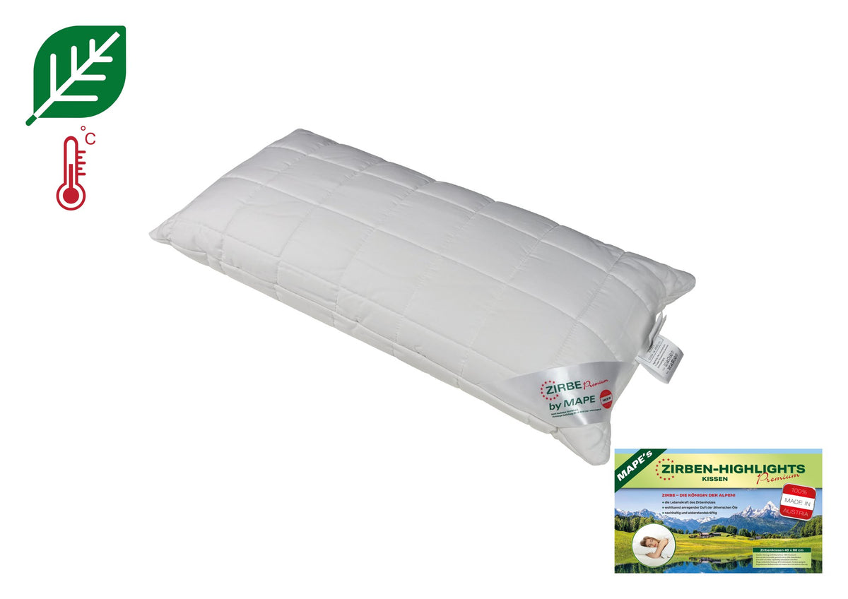 Zirbenkissen 40 × 80 cm mit Bezug aus Mako-Satin